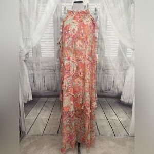 Alex Marie Plus Sz 24W Pink Teal Floral Halter Sleeveless Asymmetric Hem Easter